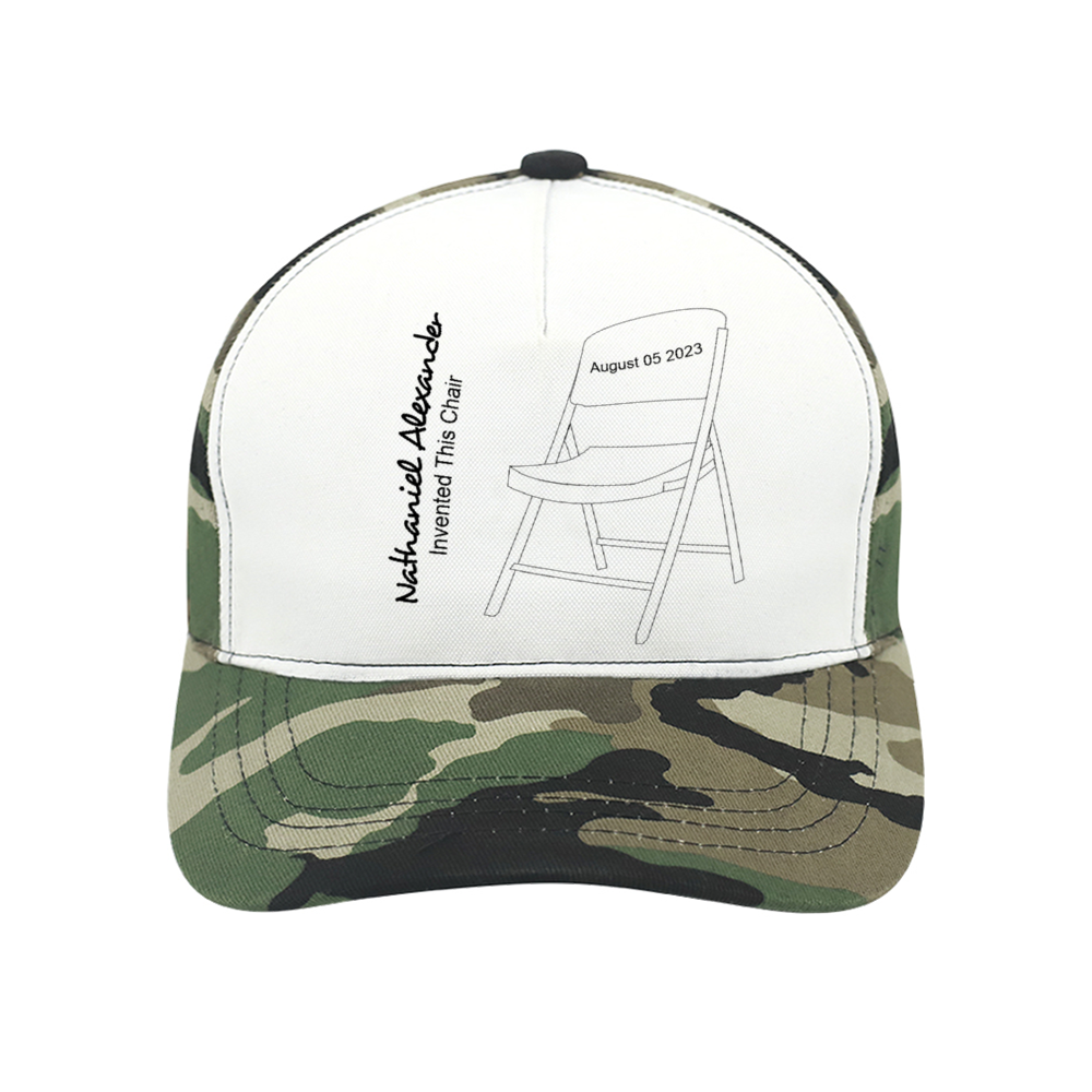 Inventor's Tribute Camouflage Baseball Hat: A Folding Chair Meme Edition - ENE TRENDS -custom designed-personalized- tailored-suits-near me-shirt-clothes-dress-amazon-top-luxury-fashion-men-women-kids-streetwear-IG-best