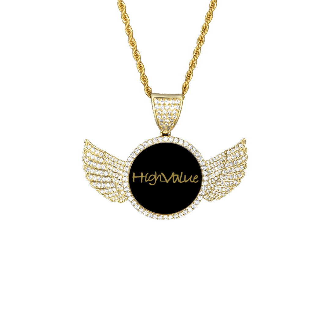 High Value Wings Bling Pendant with Rope Chain Necklace Gold Edition