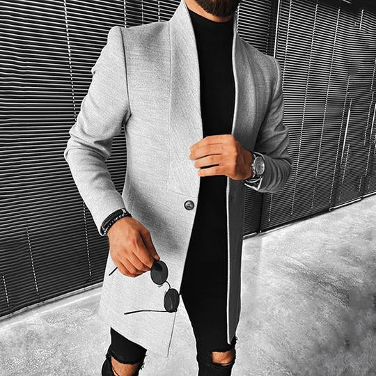 Power Looks, Pwr Ghost - Grey Stand-up Collar Mid-Length Men's Woolen Coat - Ghost - best dressed man