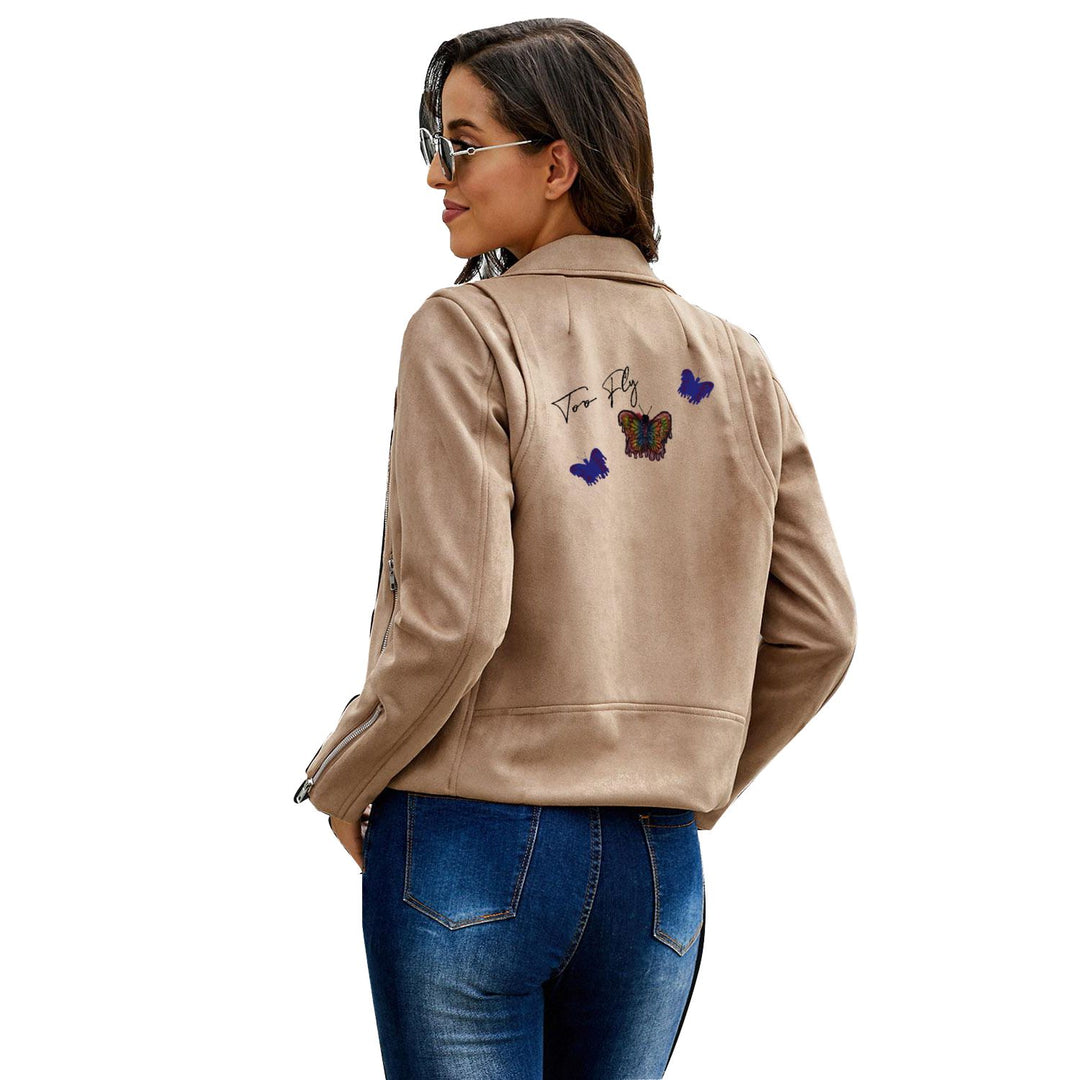 butterfly jacket, design, designer, too fly, womens, micro suede, long sleeve, collar
