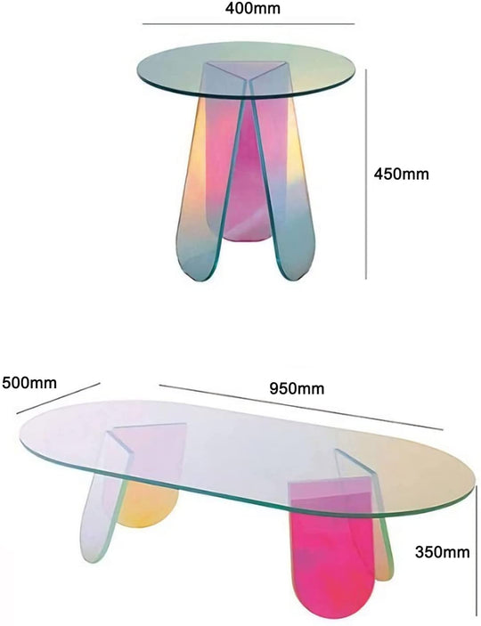 Acrylic Rainbow Iridescent Glass Round End - Side Table - Coffee Table - ENE TRENDS -custom designed-personalized-near me-shirt-clothes-dress-amazon-top-luxury-fashion-men-women-kids-streetwear-IG-best