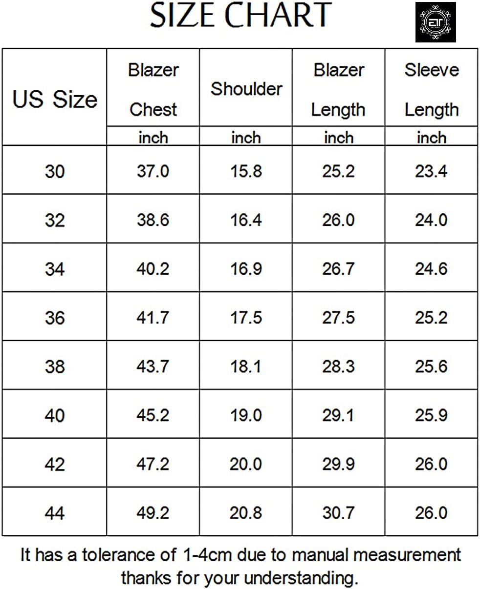 Size_chart_Men's Slim-Fitting Fashionable Flat-Collar Party Blazer Jacquard Flower Pattern