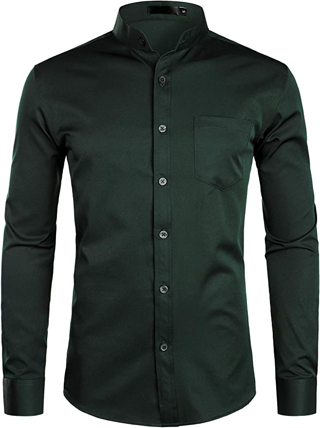 Banded Collar Slim Fit Long Sleeve Dress Shirts for Men with Pocket Matching Buttons - ENE TRENDS -custom designed-personalized-near me-shirt-clothes-dress-amazon-top-luxury-fashion-men-women-kids-streetwear-IG-best