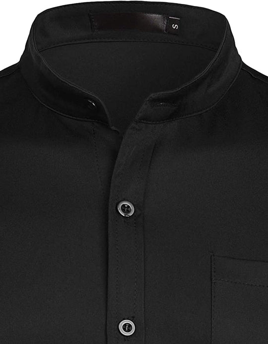 Banded Collar Slim Fit Long Sleeve Dress Shirts for Men with Pocket Matching Buttons - ENE TRENDS -custom designed-personalized-near me-shirt-clothes-dress-amazon-top-luxury-fashion-men-women-kids-streetwear-IG-best