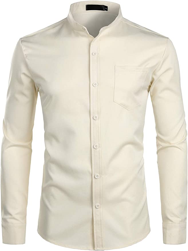 Banded Collar Slim Fit Long Sleeve Dress Shirts for Men with Pocket Matching Buttons - ENE TRENDS -custom designed-personalized-near me-shirt-clothes-dress-amazon-top-luxury-fashion-men-women-kids-streetwear-IG-best