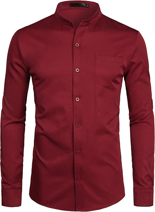 Banded Collar Slim Fit Long Sleeve Dress Shirts for Men with Pocket Matching Buttons - ENE TRENDS -custom designed-personalized-near me-shirt-clothes-dress-amazon-top-luxury-fashion-men-women-kids-streetwear-IG-best