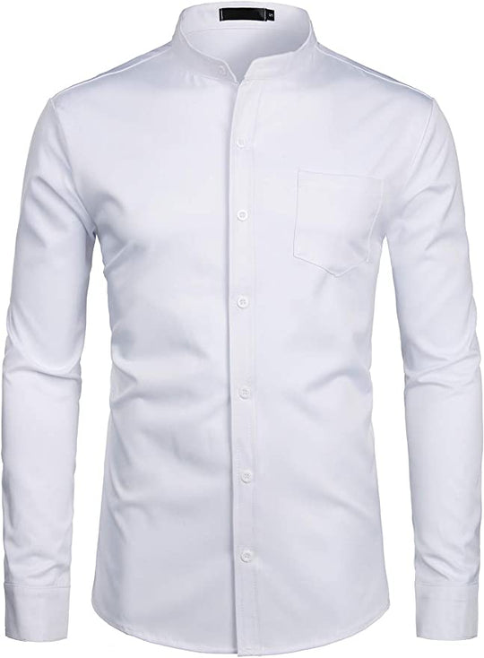 Banded Collar Slim Fit Long Sleeve Dress Shirts for Men with Pocket Matching Buttons - ENE TRENDS -custom designed-personalized-near me-shirt-clothes-dress-amazon-top-luxury-fashion-men-women-kids-streetwear-IG-best