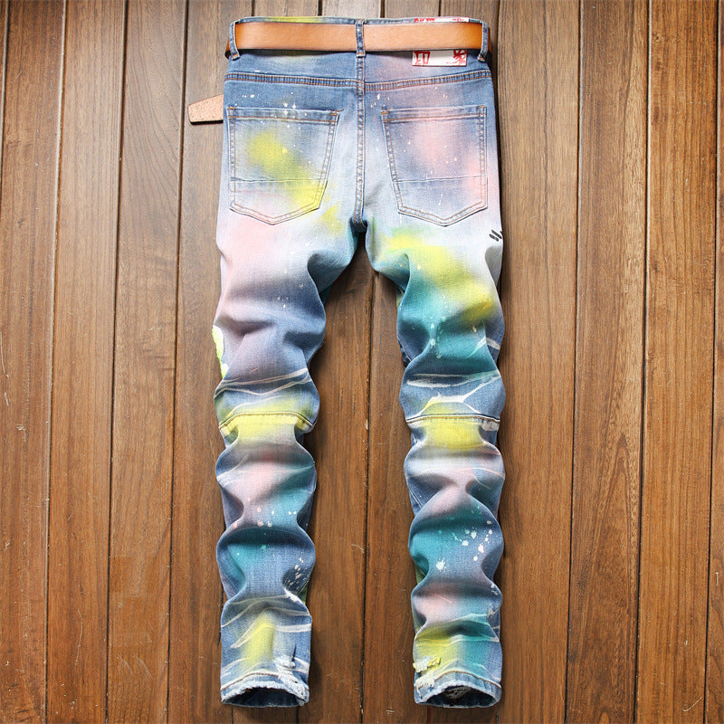 Patchwork Colored Painted Denim Jeans Stretch Ripped Pants - ENE TRENDS -custom designed-personalized-near me-shirt-clothes-dress-amazon-top-luxury-fashion-men-women-kids-streetwear-IG