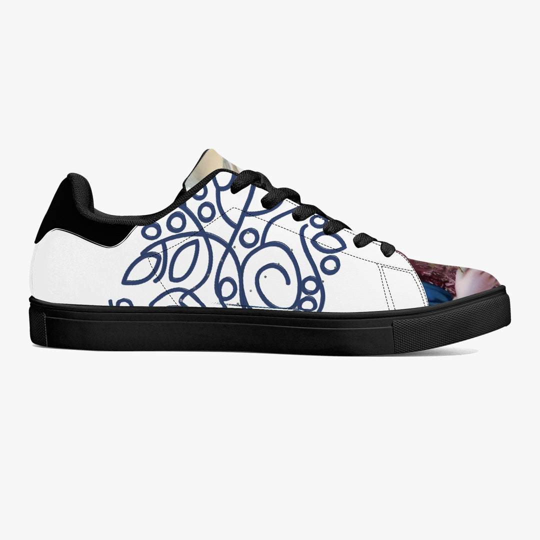 Mary Sacred Heart Classic Low-Top Leather Unisex Sneakers - White/Black - ENE TRENDS -custom designed-personalized-near me-shirt-clothes-dress-amazon-top-luxury-fashion-men-women-kids-streetwear-IG
