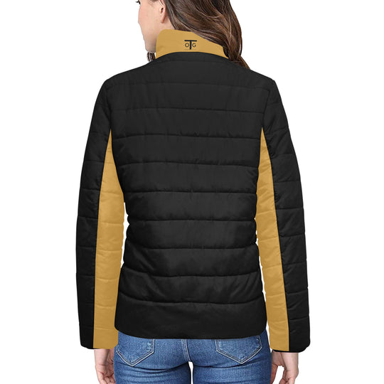 Off The Grid Women's Black Padded Jacket w/ gold Trim Stand Collar - ENE TRENDS -custom designed-personalized-near me-shirt-clothes-dress-amazon-top-luxury-fashion-men-women-kids-streetwear-IG
