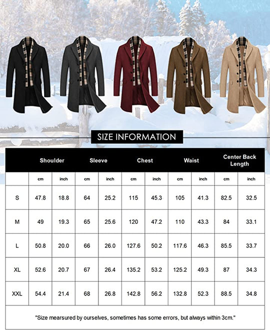 Men's Detachable Scarf Notched Collar Single Breasted Wool Blend Pea Coat - ENE TRENDS -custom designed-personalized- tailored-suits-near me-shirt-clothes-dress-amazon-top-luxury-fashion-men-women-kids-streetwear-IG-best