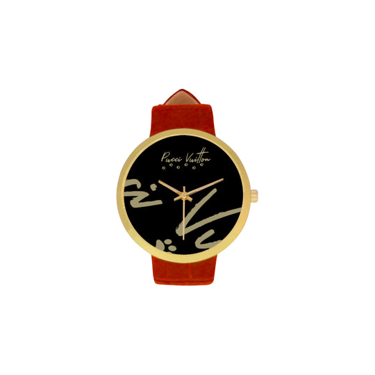 Pucci Vuitton LGO Gold Women's Leather Strap Watch - ENE TRENDS -custom designed-personalized-near me-shirt-clothes-dress-amazon-top-luxury-fashion-men-women-kids-streetwear-IG