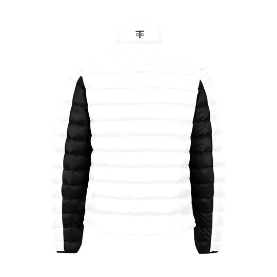 Off The Grid - Men's White Padded Jacket w/ Black Trim Stand Collar - ENE TRENDS -custom designed-personalized-near me-shirt-clothes-dress-amazon-top-luxury-fashion-men-women-kids-streetwear-IG