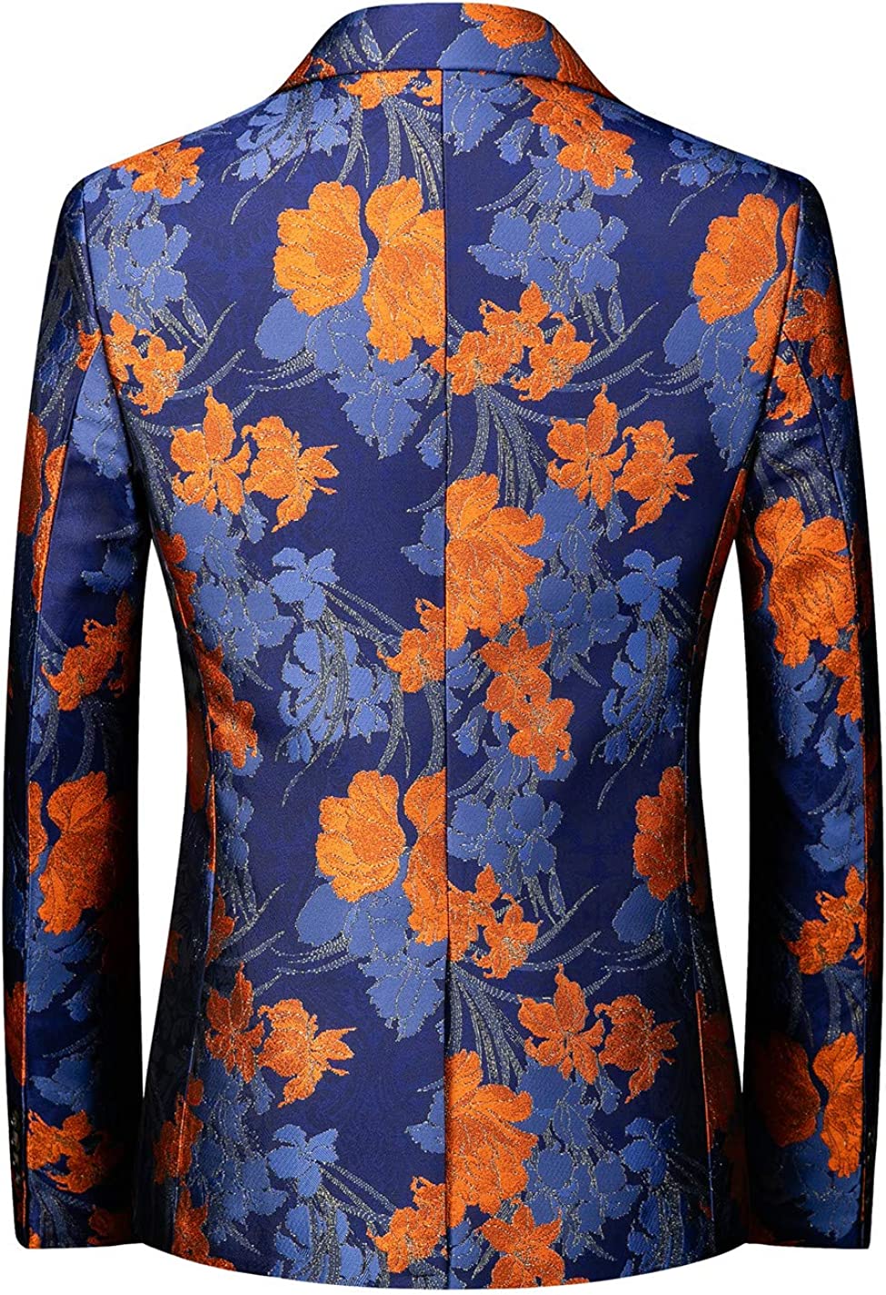 Men's Blue Orange Slim-Fitting Fashionable Flat-Collar Party Blazer Jacquard Flower Pattern - ENE TRENDS -custom designed-personalized- tailored-suits-near me-shirt-clothes-dress-amazon-top-luxury-fashion-men-women-kids-streetwear-IG-best