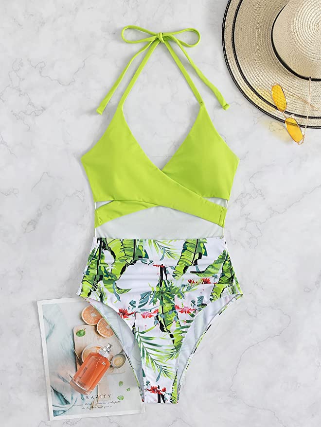 MIKKA Tropical Print Halter Cross  Cut Out  Monokini Swim Suit - ENE TRENDS -custom designed-personalized- tailored-suits-near me-shirt-clothes-dress-amazon-top-luxury-fashion-men-women-kids-streetwear-IG-best