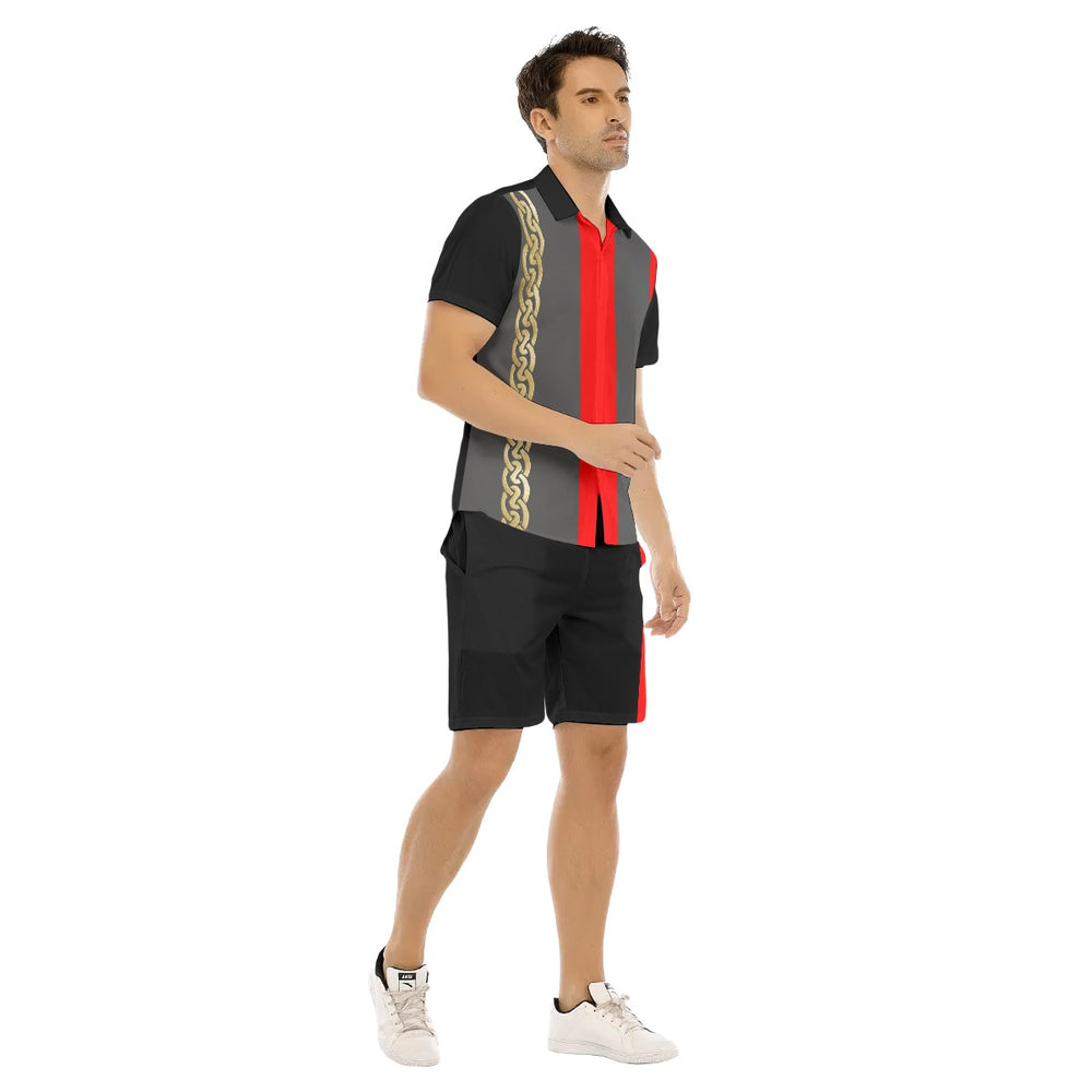 Red Stripe Black Men's Short Sleeve Shirt and Shorts Sets - ENE TRENDS -custom designed-personalized-near me-shirt-clothes-dress-amazon-top-luxury-fashion-men-women-kids-streetwear-IG