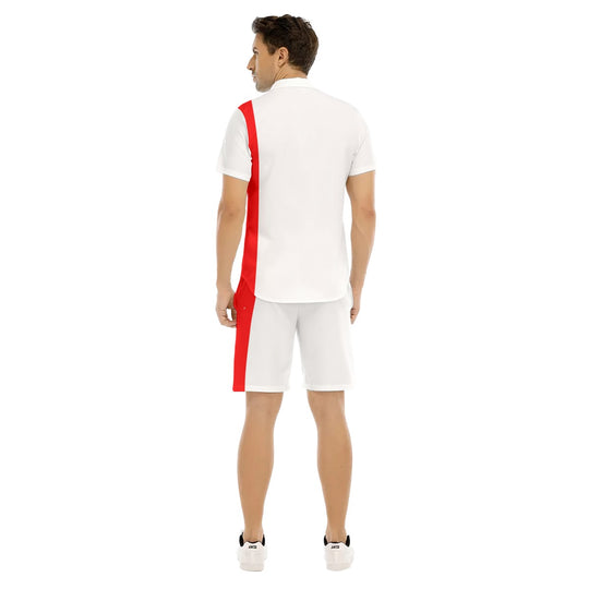 Red Stripe White Short Sleeve Shirt and Shorts Sets