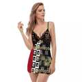 Polished Punteggiato Printed Women's Back Straps Red Cami Dress With Lace