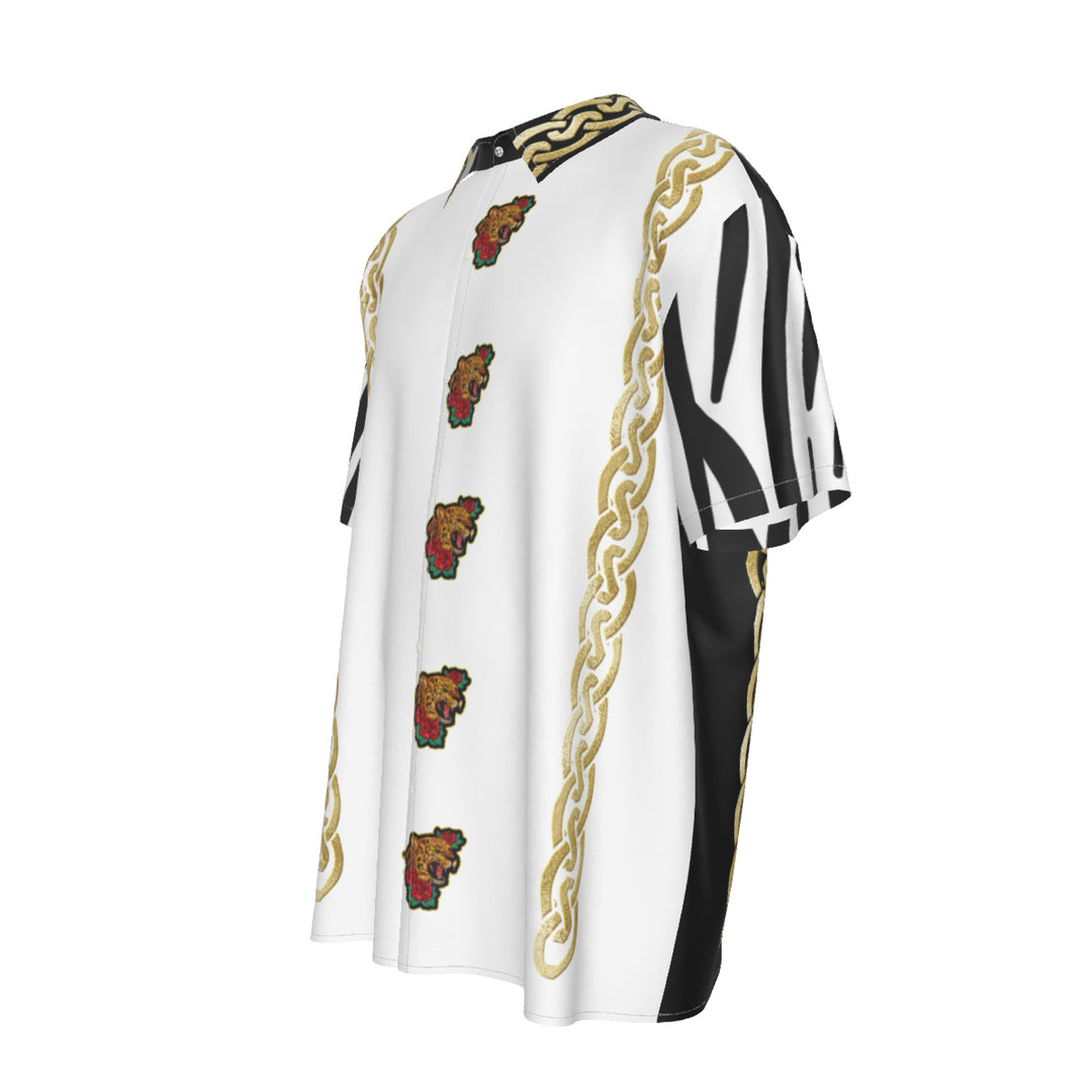 Polished Leopard In Line Men's Imitation Silk Short-Sleeved Shirt