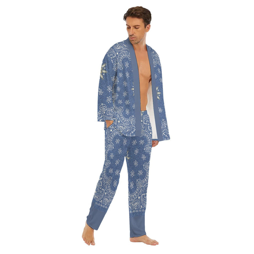Paisley Drip Jean Effect Men's Imitation Silk Pajama Sets - ENE TRENDS -custom designed-personalized-near me-shirt-clothes-dress-amazon-top-luxury-fashion-men-women-kids-streetwear-IG