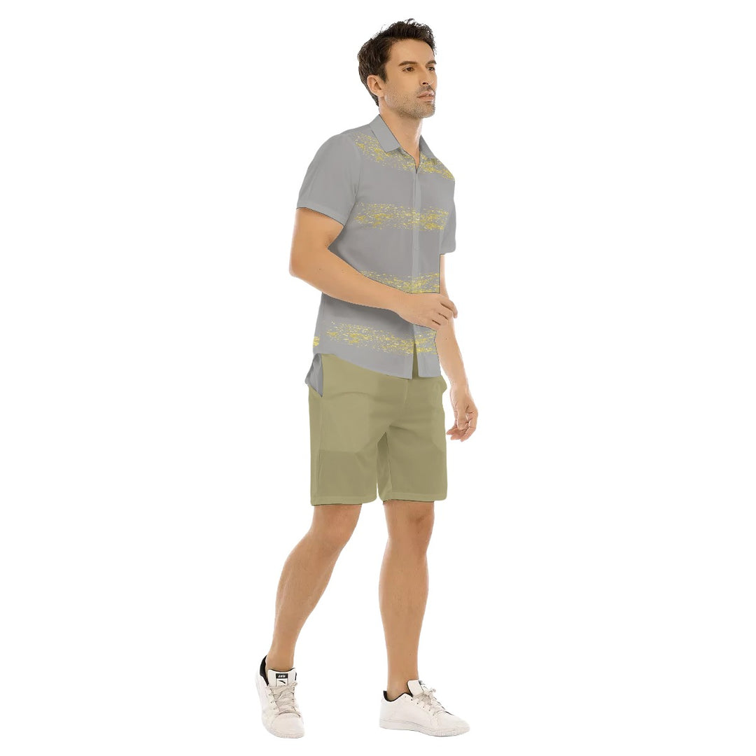 Gray Gold Men's Short Sleeve Shirt and Short Sets is a lightweight
