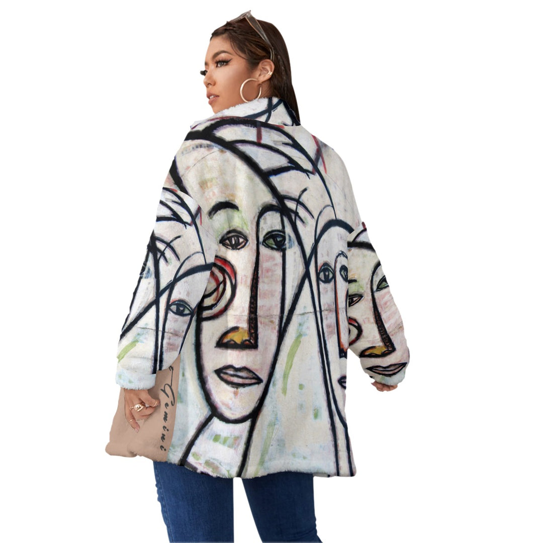 Abstract Gemini Women's Borg Fleece Stand-up Collar Coat With Zipper Closure(Plus Size - ENE TRENDS -custom designed-personalized- tailored-suits-near me-shirt-clothes-dress-amazon-top-luxury-fashion-men-women-kids-streetwear-IG-best