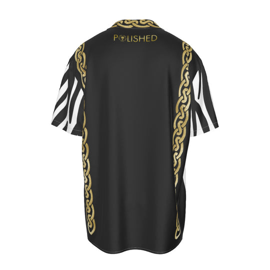 Polished Leopard In Line Men's Imitation Silk Short-Sleeved Shirt