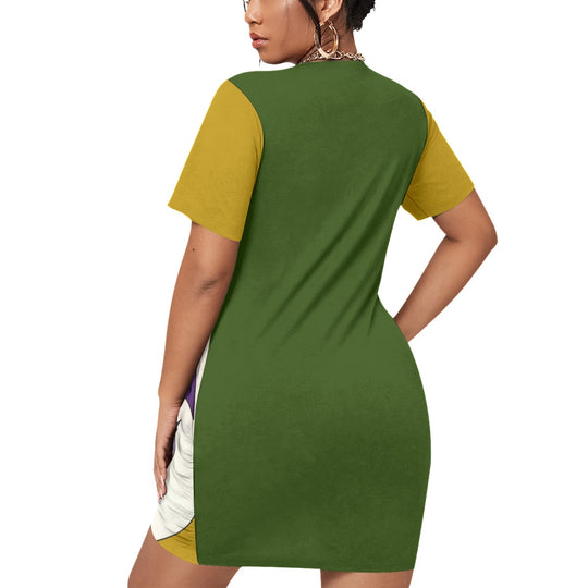 Mardi Gras Women's Short Sleeve Dress with Stacked Hem（Plus Size）
