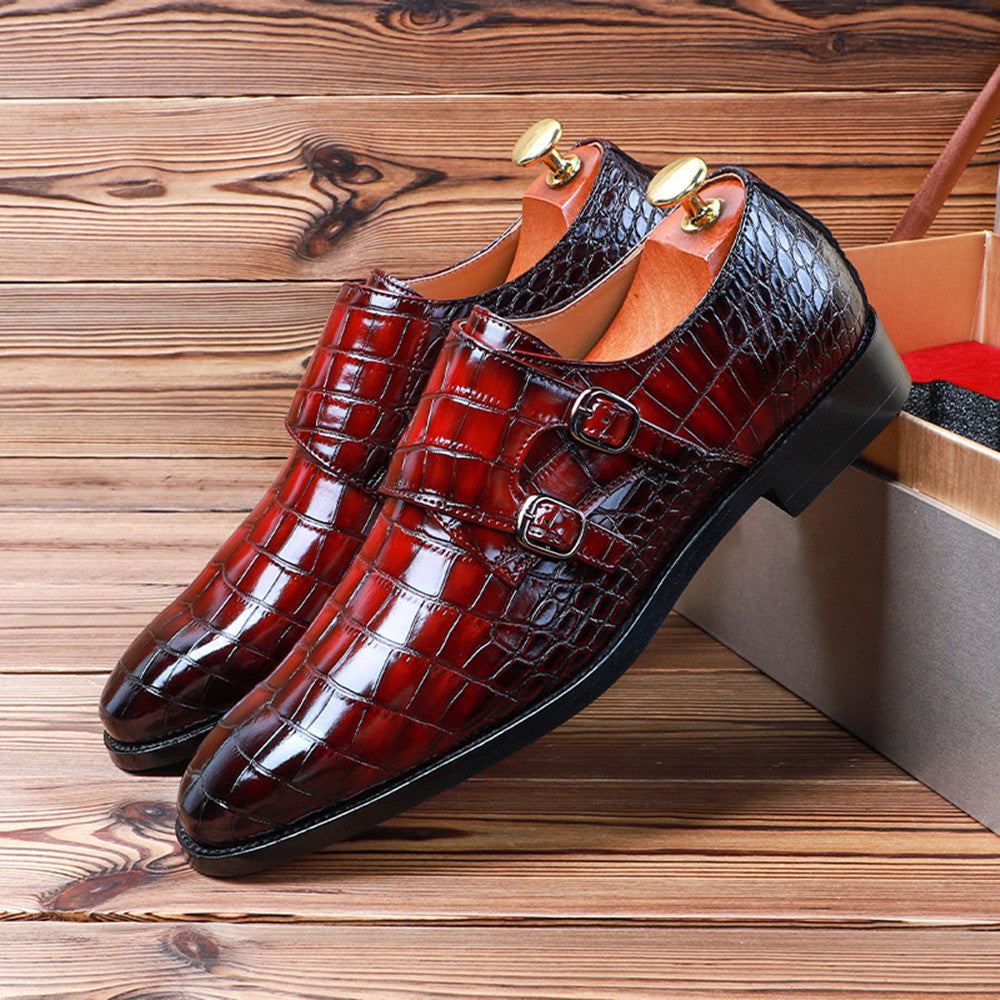 Men's Leather Croc Embossed Monk Strap Dress Shoe