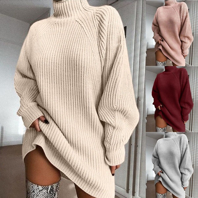 Mink Velvet Mid-length Raglan sleeve Half turtleneck Sweater Dress - ENE TRENDS -custom designed-personalized-near me-shirt-clothes-dress-amazon-top-luxury-fashion-men-women-kids-streetwear-IG