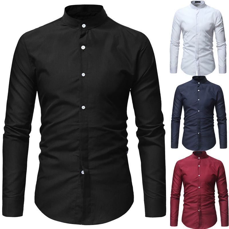 Quincy Men's Casual Slim Long-sleeved Mandarin Collar Dress Shirt