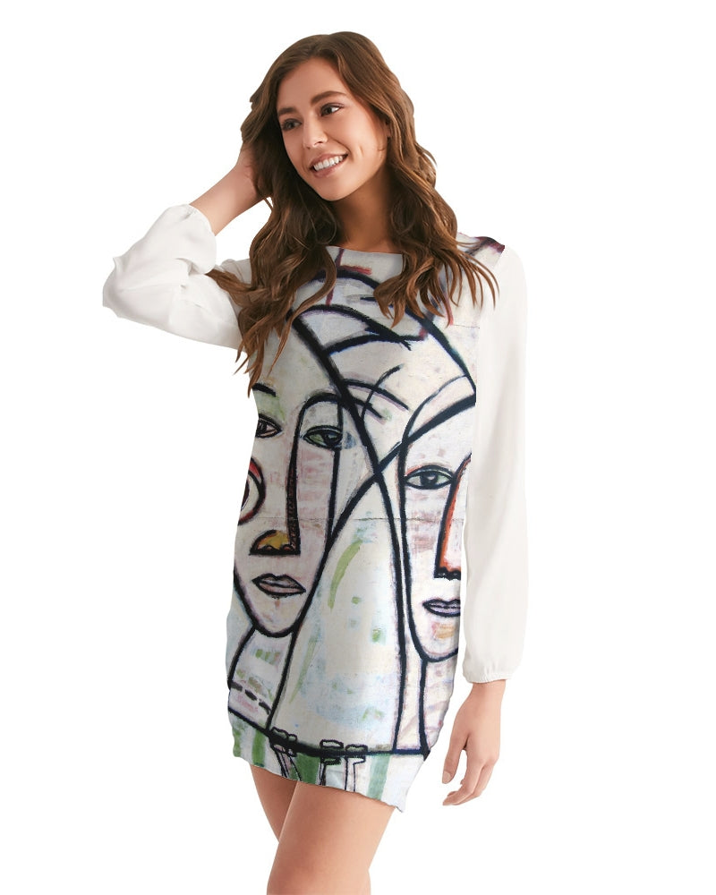 Abstract Gemini Handmade Women's Long Sleeve Chiffon Dress - ENE TRENDS -custom designed-personalized-near me-shirt-clothes-dress-amazon-top-luxury-fashion-men-women-kids-streetwear-IG