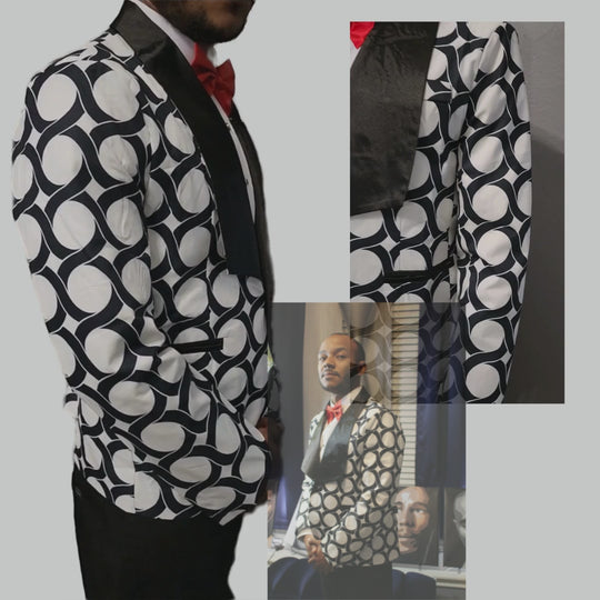 QG Mens Casual Suit Blazer England Retro Pattern Print C