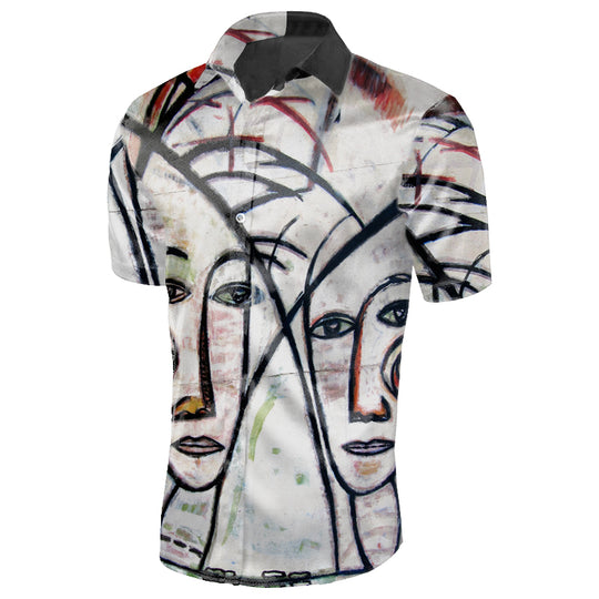 Abstract Gemini Men's Imitation Silk Short-Sleeved Shirt-Nevada_Club_wear_Texas_near-Me-male 