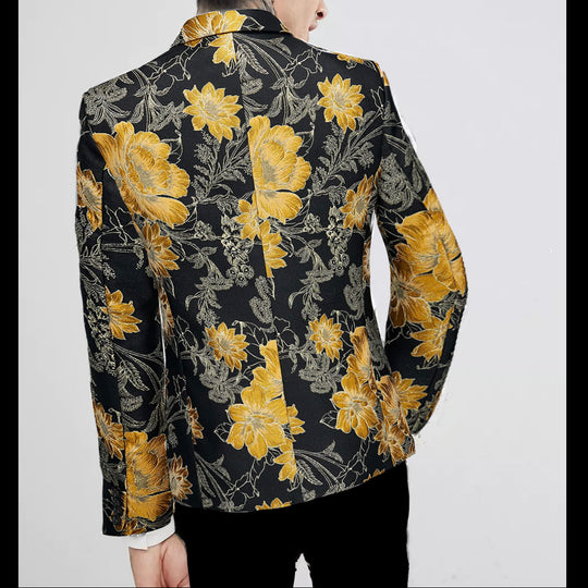 Men's Black Yellow Slim-Fitting Elegant Tuxedo Jacket Party Blazer 2