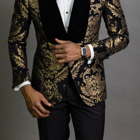 Di' Gentlemen's Black Gold Floral Jacquard 2 Pc Slim Fit Suit - ENE TRENDS -custom designed-personalized-near me-shirt-clothes-dress-amazon-top-luxury-fashion-men-women-kids-streetwear-IG-best