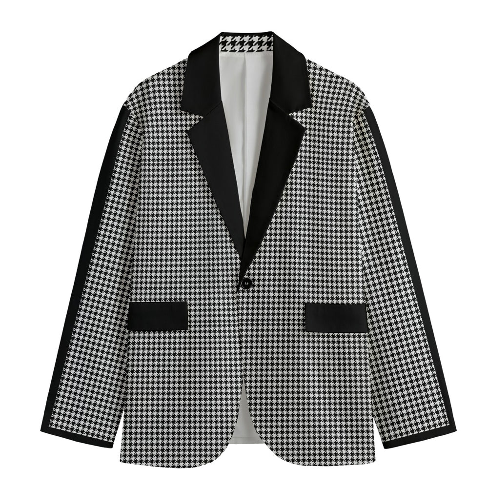 Designer Style Houndstooth Casual Notch Lapel Cotton Blazer