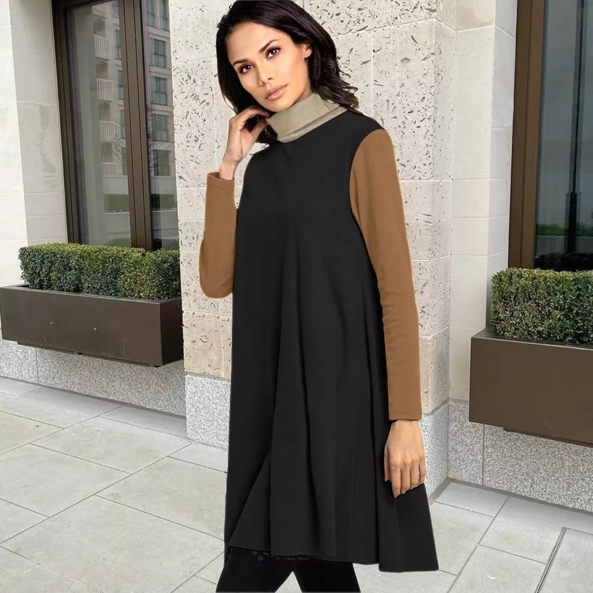 Cannella High Neck Dress With Long Sleeve
