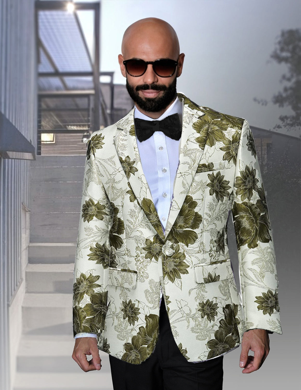 Men's White Dark Green Slim-Fitting Elegant Tuxedo Jacket Party Blazer_ENE Trends