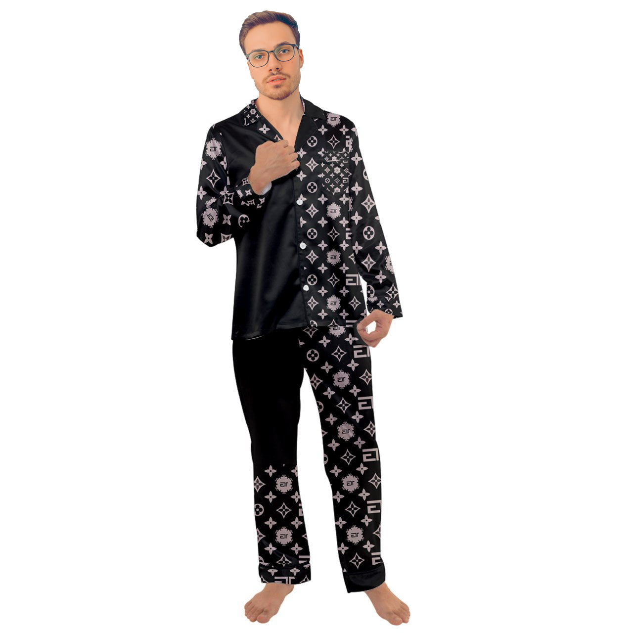 ENE Luxury Men's Long Sleeve Satin Pajamas Set