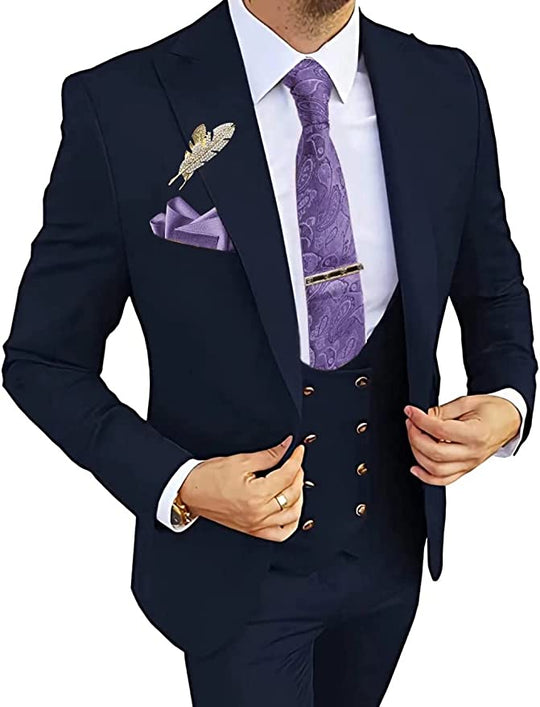 Finnegan Single-Breasted 3 Piece Slim Fit Lapel Suit (Blazer+Pants+Vest) - ENE TRENDS -custom designed-personalized- tailored-suits-near me-shirt-clothes-dress-amazon-top-luxury-fashion-men-women-kids-streetwear-IG-best Navy Gold buttons