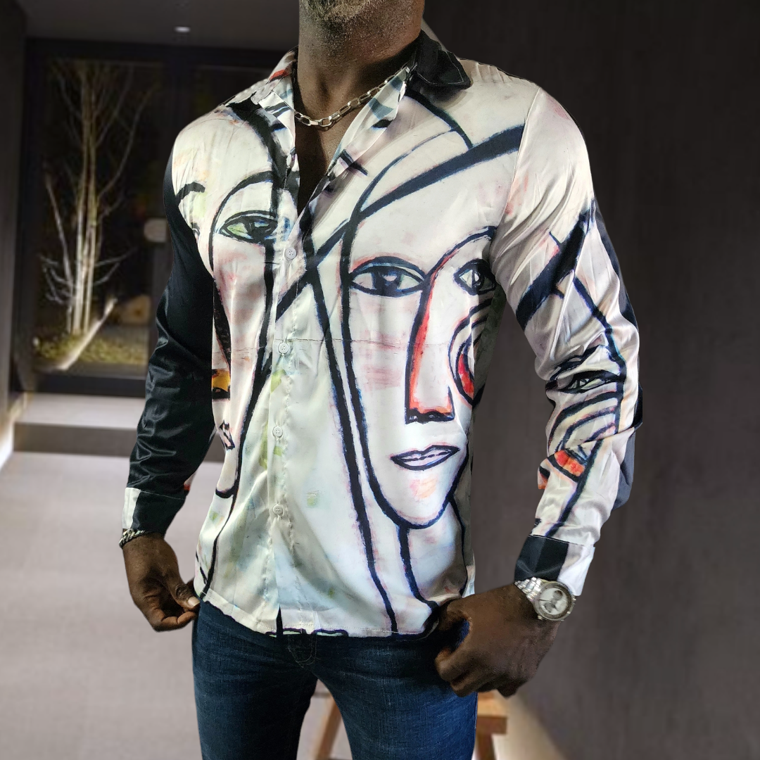 Abstract Gemini Split Men's Imitation Silk Long-Sleeved Shirt - ENE TRENDS -custom designed-personalized-near me-shirt-clothes-dress-amazon-top-luxury-fashion-men-women-kids-streetwear-IG-best