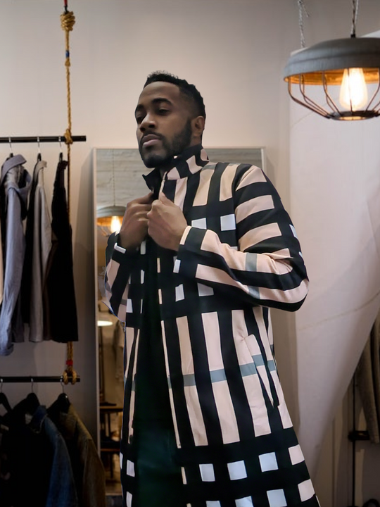 Pwr Ghost - Casual Single-breasted Plaid Straight Hem Lapel Long Coat - ENE TRENDS -custom designed-personalized- tailored-suits-near me-shirt-clothes-dress-amazon-top-luxury-fashion-men-women-kids-streetwear-IG-best