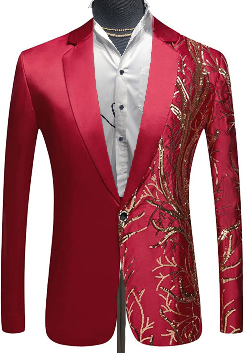 Red_  Gold Safari Slim Fit Party Blazer