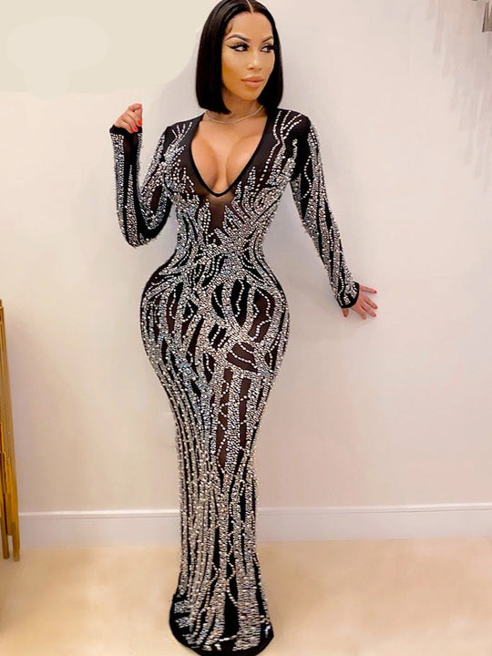 Nikki Crystal Deep V Neck Maxi Dress Dress - ENE TRENDS -custom designed-personalized- tailored-suits-near me-shirt-clothes-dress-amazon-top-luxury-fashion-men-women-kids-streetwear-IG-best