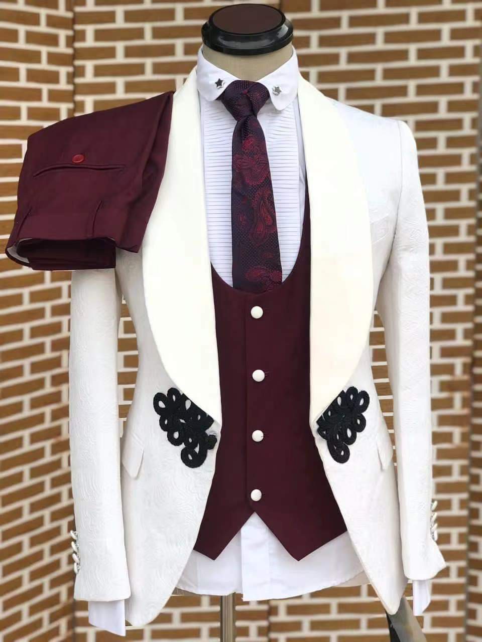 Jordan White Jacquard Blazer 3-piece SlimFit Suit (Blazer + Pants + Vest / Standard or Custom) - ENE TRENDS -custom designed-personalized- tailored-suits-near me-shirt-clothes-dress-amazon-top-luxury-fashion-men-women-kids-streetwear-IG-best