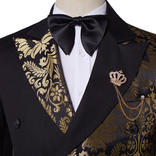 Stephen Double Breasted Gold Floral Jacquard Slim Fit Mens Suits - ENE TRENDS -custom designed-personalized-near me-shirt-clothes-dress-amazon-top-luxury-fashion-men-women-kids-streetwear-IG-best
