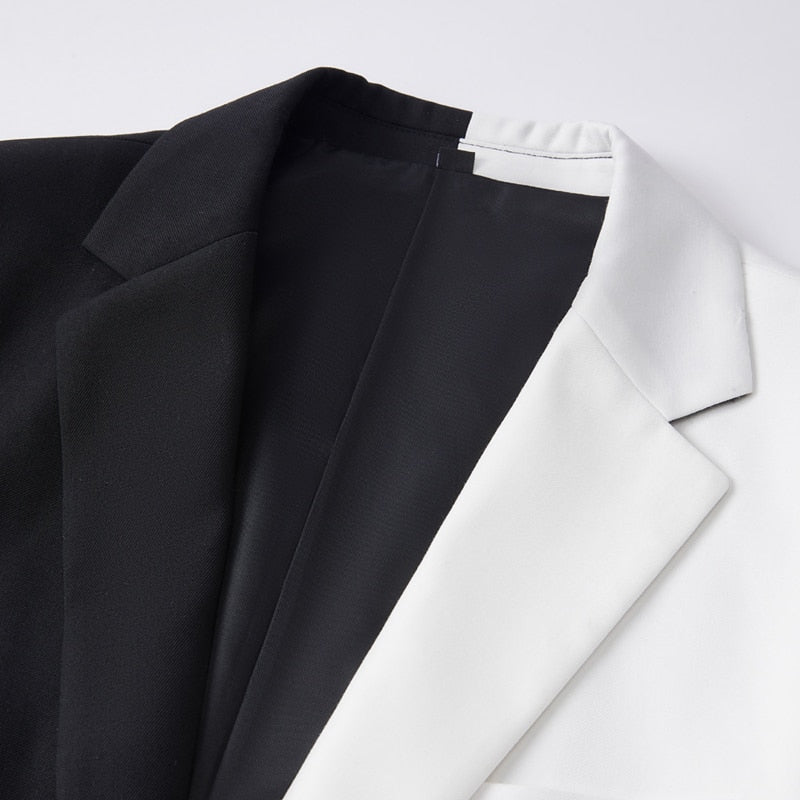 Wesley Black White Split Design SlimFit One Button 2 Piece Party Suit - ENE TRENDS -custom designed-personalized- tailored-suits-near me-shirt-clothes-dress-amazon-top-luxury-fashion-men-women-kids-streetwear-IG-best