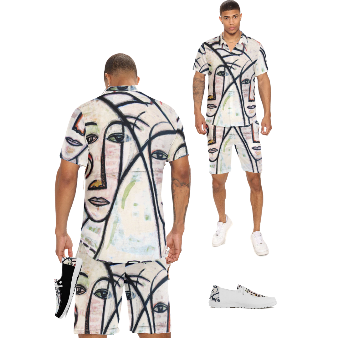 Abstract Gemini Men's Short Sleeve Shirt and Short Sets - ENE TRENDS -custom designed-personalized-near me-shirt-clothes-dress-amazon-top-luxury-fashion-men-women-kids-streetwear-IG