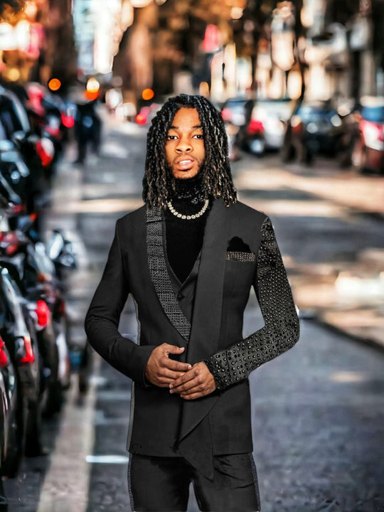 Custom Event Party Suit Designed by E.McCalla Suits - Leather Lapel - ENE TRENDS -custom designed-personalized- tailored-suits-near me-shirt-clothes-dress-amazon-top-luxury-fashion-men-women-kids-streetwear-IG-best